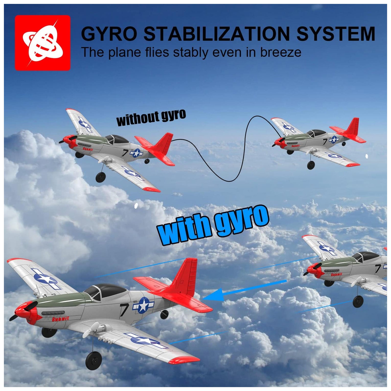 VOLANTEXRC Mustang 4-CH RC Flying Airplane w/Xpilot Stabilizer, Red (Used) - VMInnovations