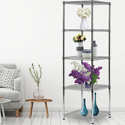 Juggernaut Storage Spacesaver 5 Tier Steel Home Shelving Tower, Chrome(Open Box) - VMInnovations