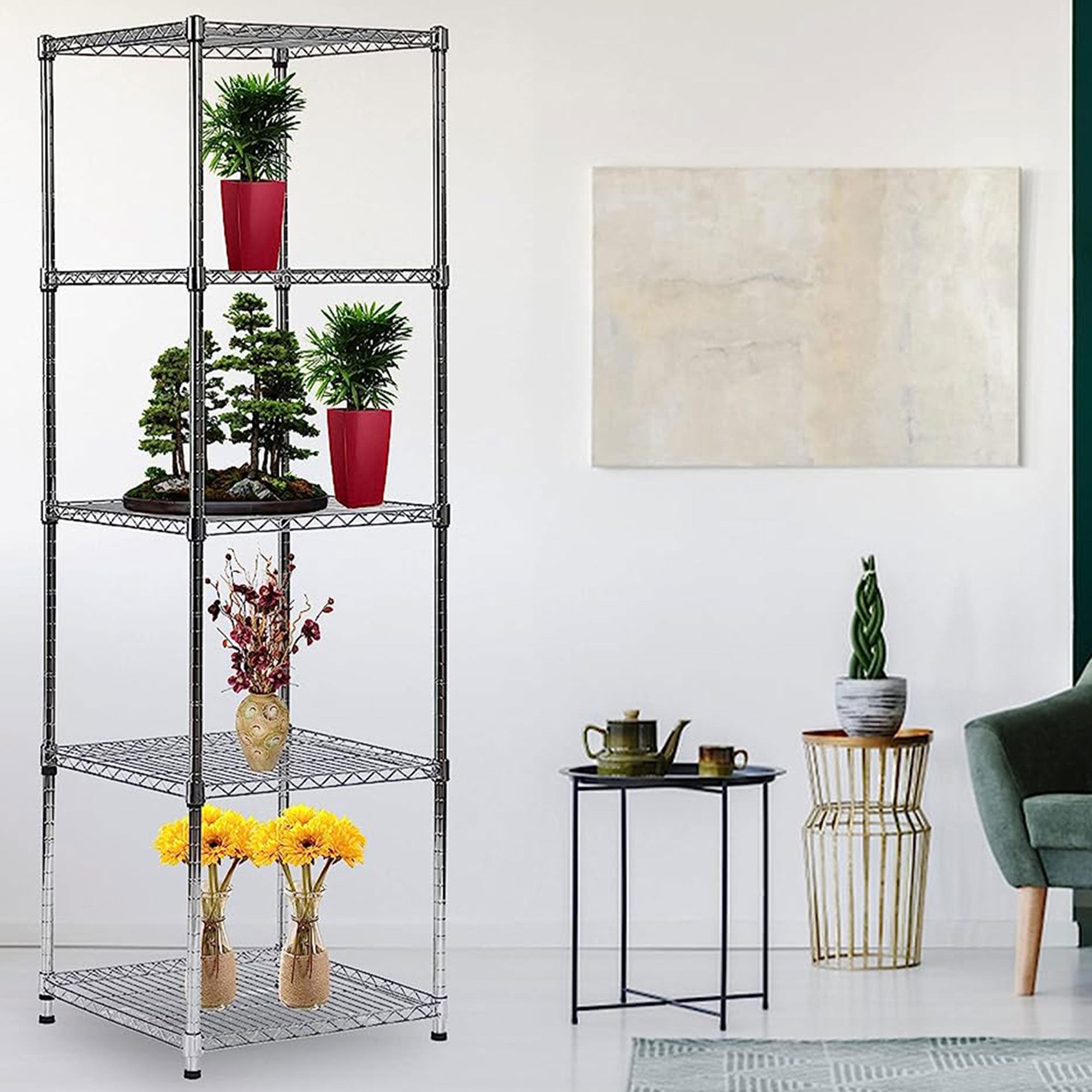 Juggernaut Storage Spacesaver 5 Tier Steel Home Shelving Tower, Chrome(Open Box) - VMInnovations