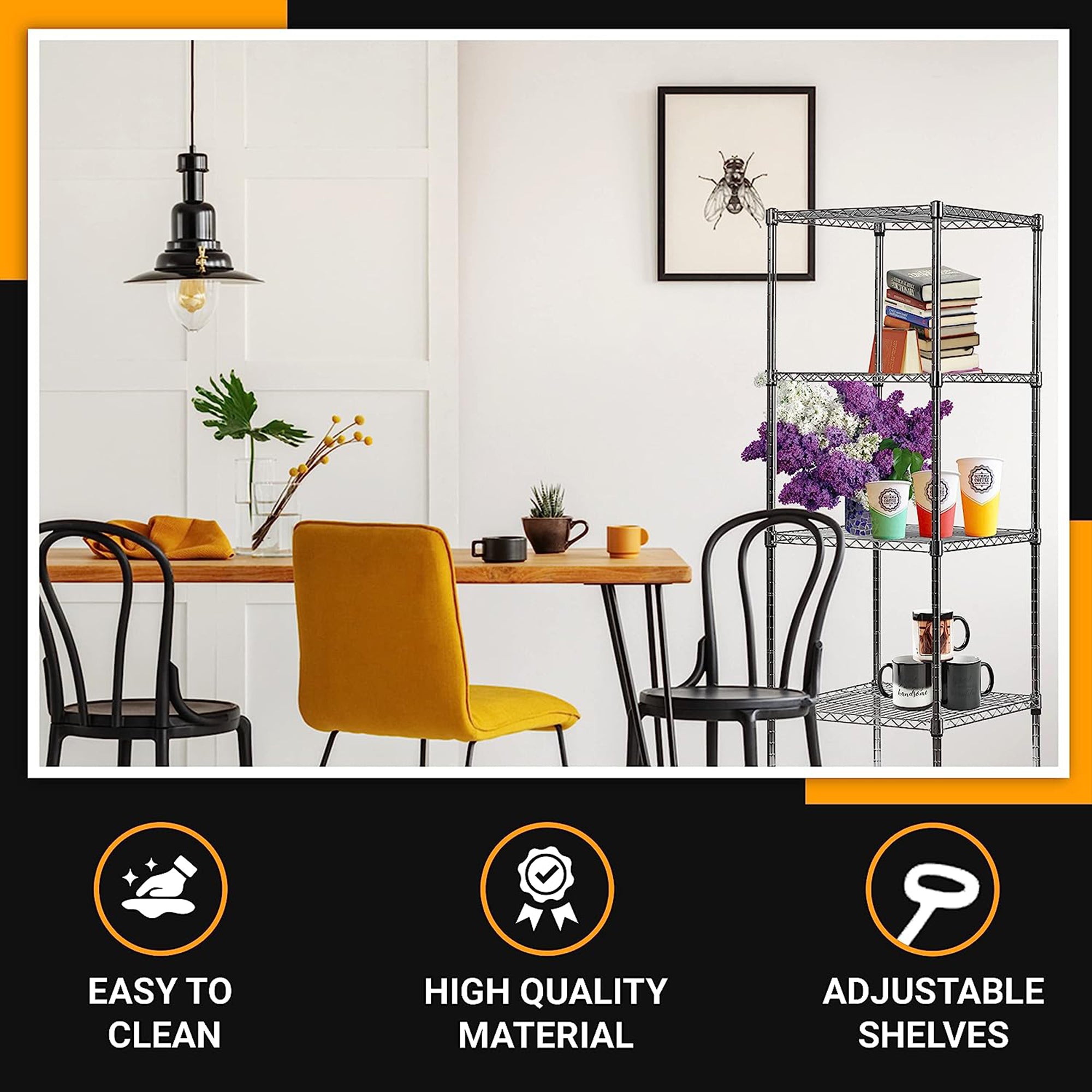 Juggernaut Storage Slim Spacesaver 5 Tier Steel Home Shelving Unit Tower, Chrome - VMInnovations