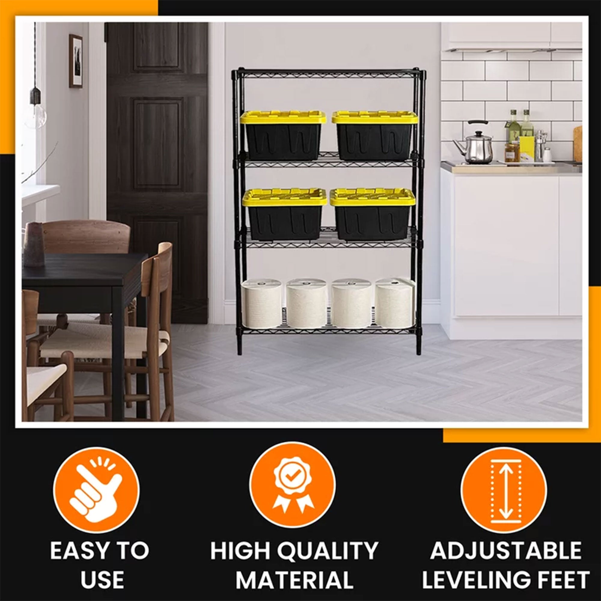 Juggernaut Storage 36" x 54" 4-Tier Freestanding Wire Home Shelving Unit, Black - VMInnovations