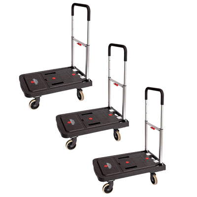 Magna Cart FF 4 Wheel Folding Platform Transport Cart Supports 300 lbs (3 Pack) - VMInnovations