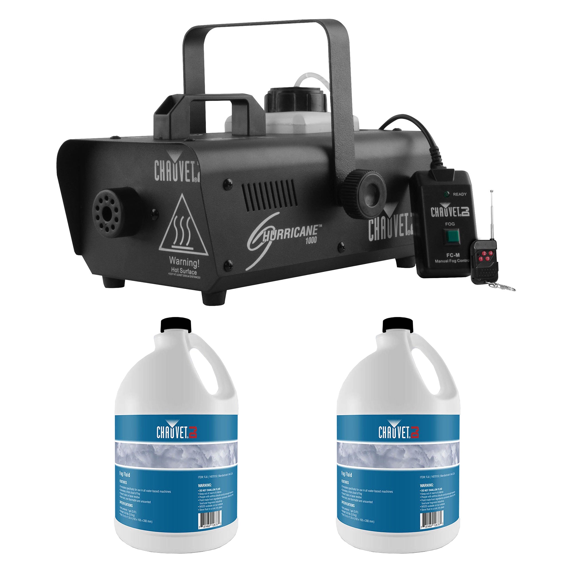 CHAUVET DJ Hurricane 1000 Pro Fog Machine & 1 Gallon Fog Smoke Fluid, 2-Pack