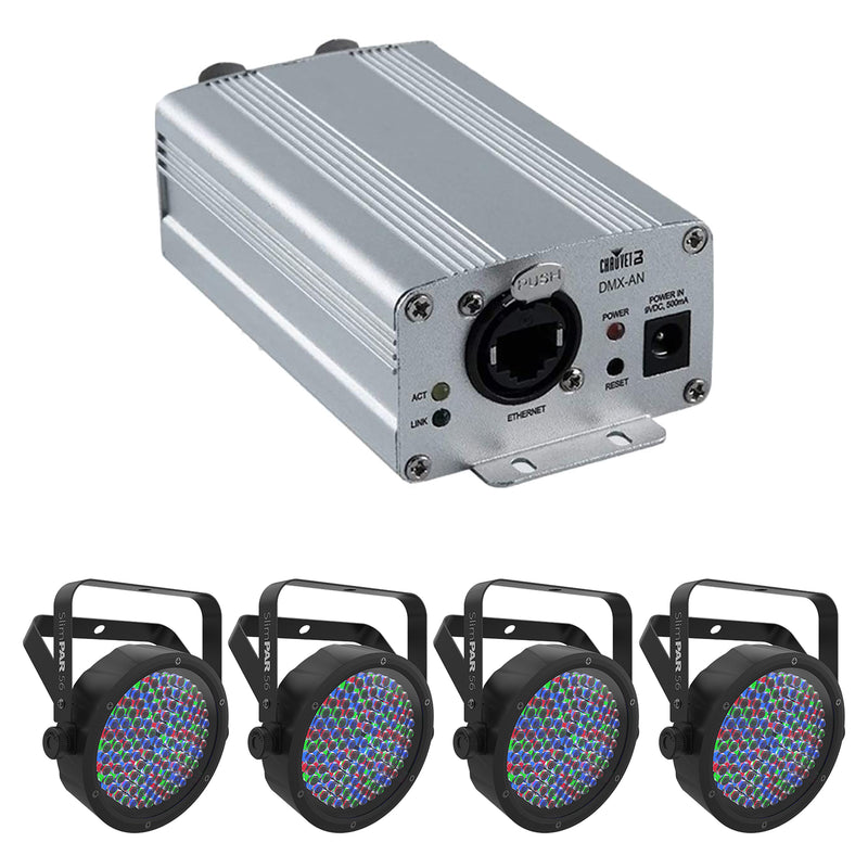 CHAUVET DJ DMXAN2 ArtNet/sACN Node & SlimPAR 56 RGB LED Can Light Fixture,4 Pack