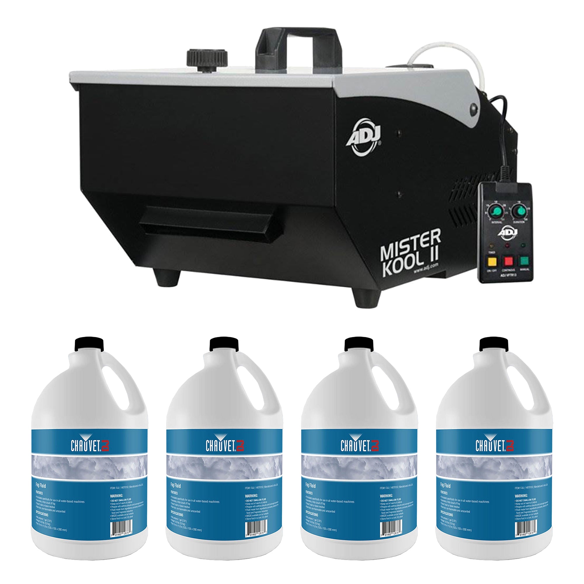 ADJ Water Based Fog Machine & CHAUVET DJ 1 Gallon Fog Machine Fluid, 4 Pack