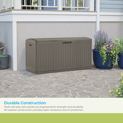 Suncast 124 Gallon All-Weather Outdoor Herringbone Storage Deck Box, Stoney - VMInnovations
