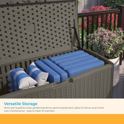 Suncast 124 Gallon All-Weather Outdoor Herringbone Storage Deck Box, Stoney - VMInnovations