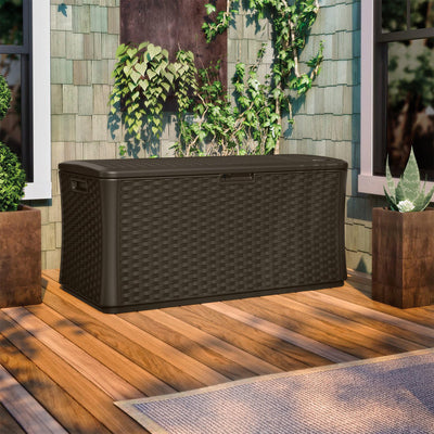 Suncast 134 Gallon All-Weather UV-Resistant Outdoor Patio Storage Deck Box, Java - VMInnovations