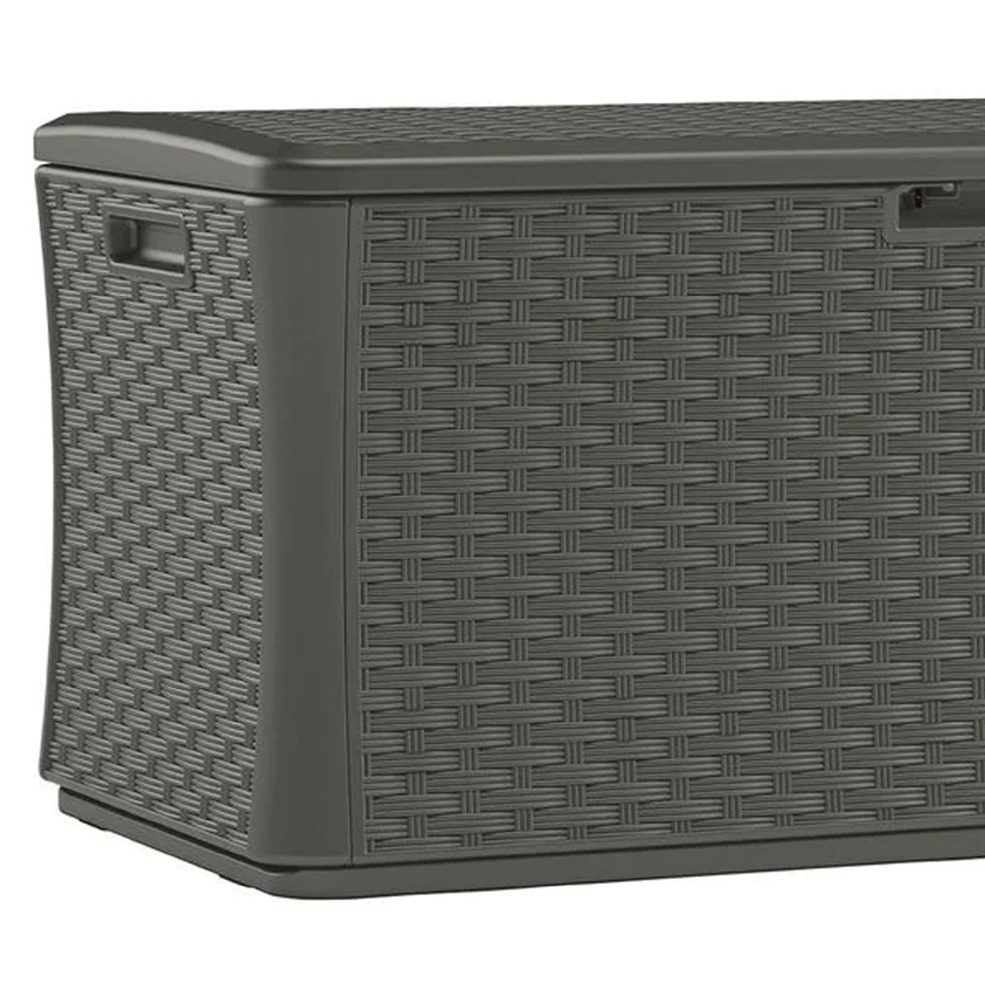 Suncast 134 Gallon All-Weather Outdoor Wicker Patio Storage Deck Box, Stoney - VMInnovations