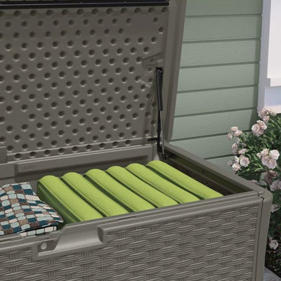 Suncast 134 Gallon All-Weather Outdoor Wicker Patio Storage Deck Box, Stoney - VMInnovations