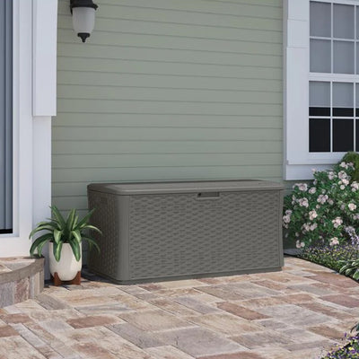 Suncast 134 Gallon All-Weather Outdoor Wicker Patio Storage Deck Box, Stoney - VMInnovations
