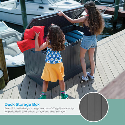 Suncast Decorative Lockable Large 200 Gallon Plastic Deck Storage Box, Gray - VMInnovations