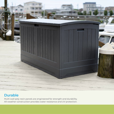 Suncast Decorative Lockable Large 200 Gallon Plastic Deck Storage Box, Gray - VMInnovations