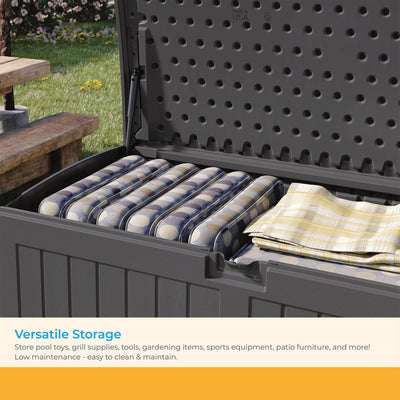 Suncast Decorative Lockable Large 200 Gallon Plastic Deck Storage Box, Gray - VMInnovations