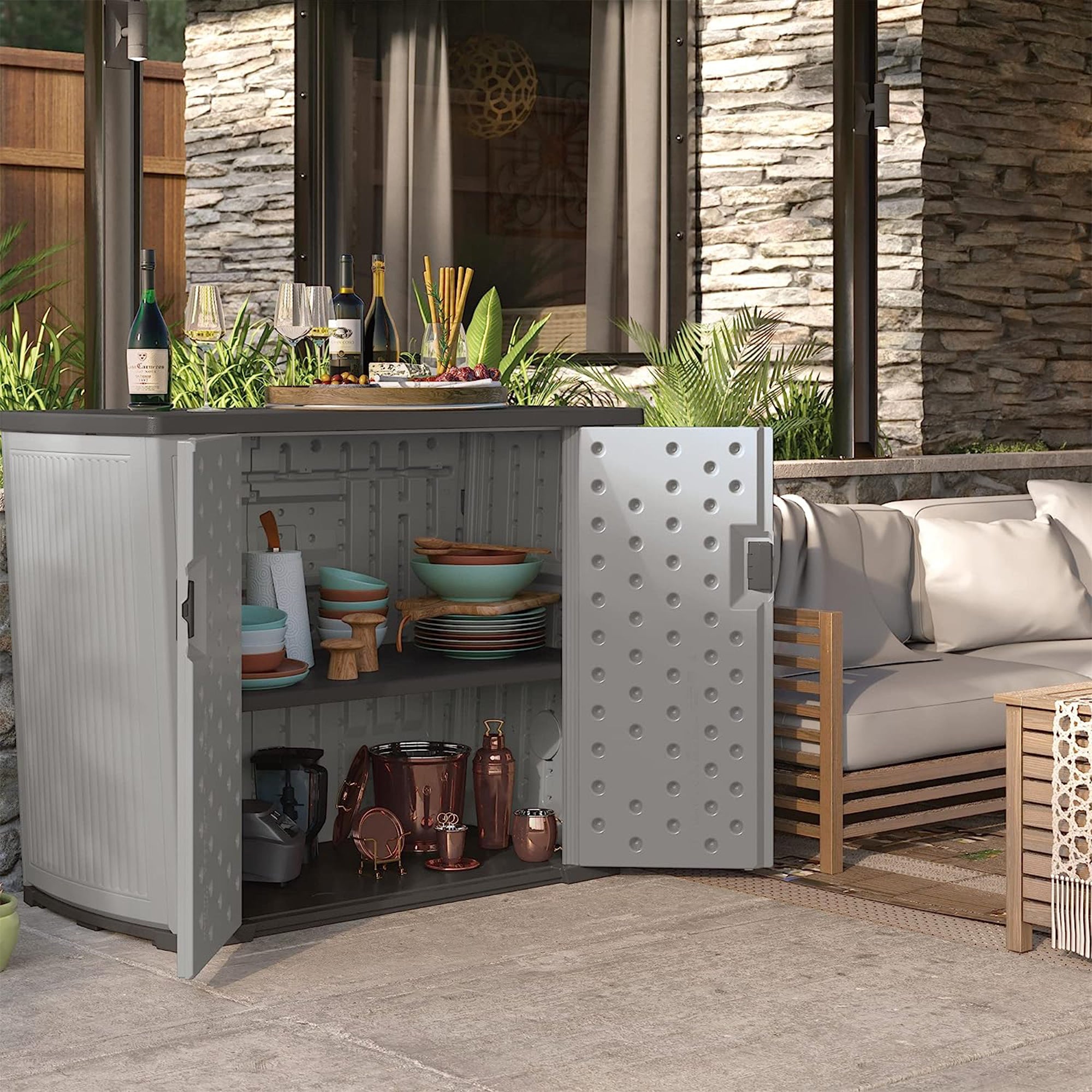 Suncast Backyard Oasis 130 Gallon Outdoor Storage Shed Basic Unit, Dove Gray - VMInnovations