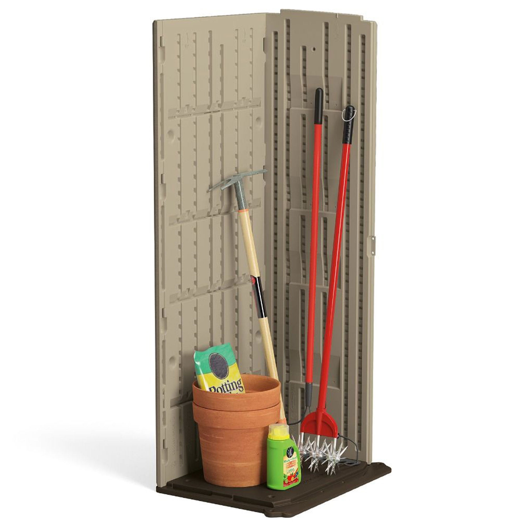 Suncast 22 Cubic Feet All-Weather Vertical Tall Outdoor Storage Shed, Brown - VMInnovations