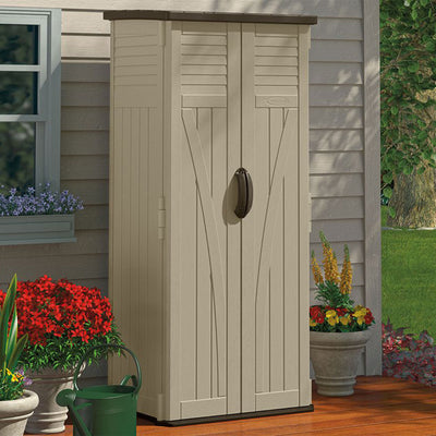 Suncast 22 Cubic Feet All-Weather Vertical Tall Outdoor Storage Shed, Brown - VMInnovations