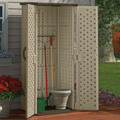 Suncast 22 Cubic Feet All-Weather Vertical Tall Outdoor Storage Shed, Brown - VMInnovations