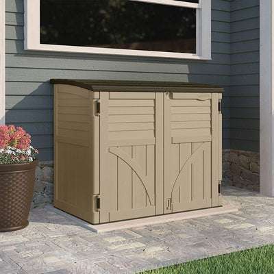 Suncast 34 Cubic Feet Horizontal Compact Storage Shed for Outdoor Spaces, Sand - VMInnovations