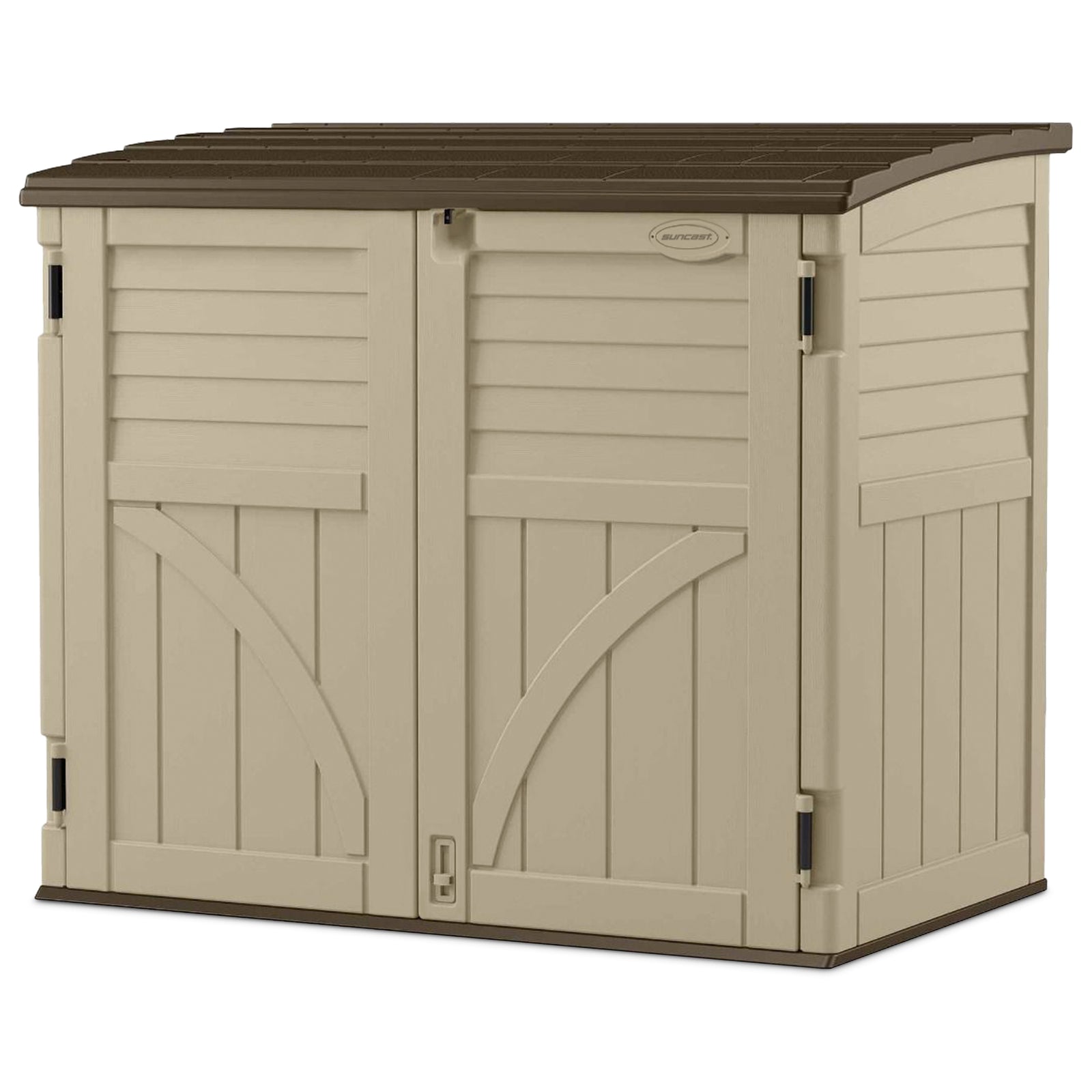 Suncast 34 Cubic Feet Horizontal Compact Storage Shed for Outdoor Spaces, Sand - VMInnovations
