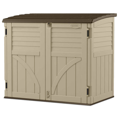 Suncast 34 Cubic Feet Horizontal Compact Storage Shed for Outdoor Spaces, Sand - VMInnovations