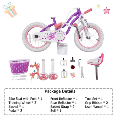 RoyalBaby Stargirl 16" Bicycle w/Kickstand & Training Wheels, Purple (Open Box) - VMInnovations