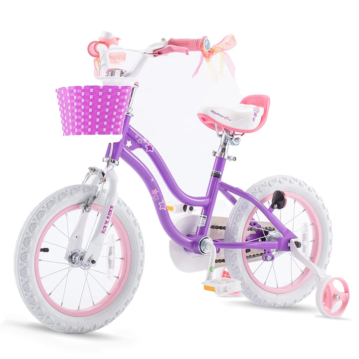 RoyalBaby Stargirl 14" Kids Bicycle with Basket, Bell & Training Wheels, Purple