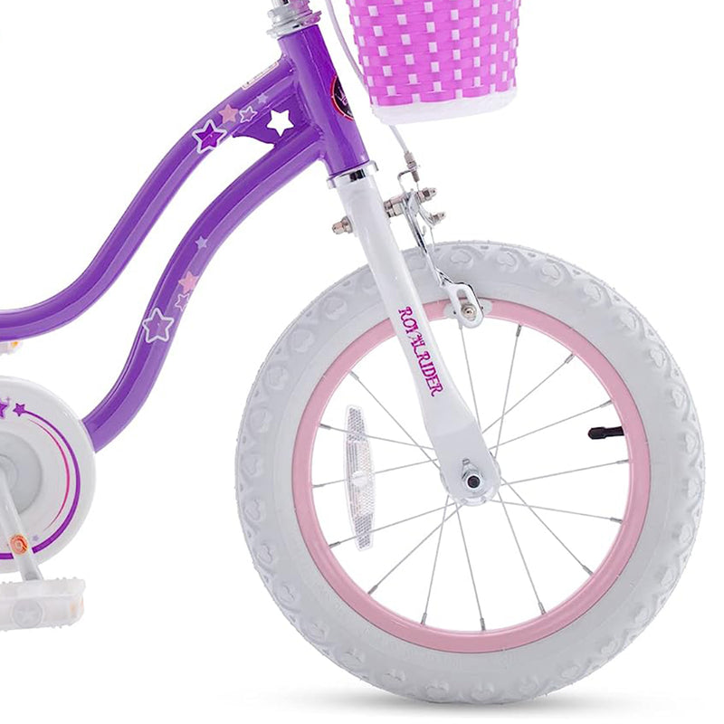 RoyalBaby Stargirl 14" Kids Bicycle with Basket, Bell & Training Wheels, Purple