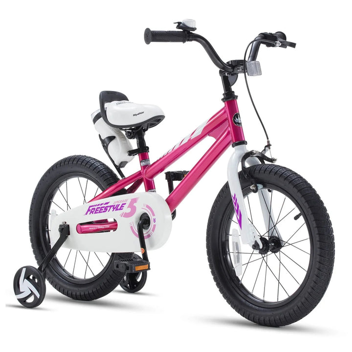RoyalBaby Freestyle 12" Kids Bicycle w/Training Wheels & Water Bottle, Fuchsia