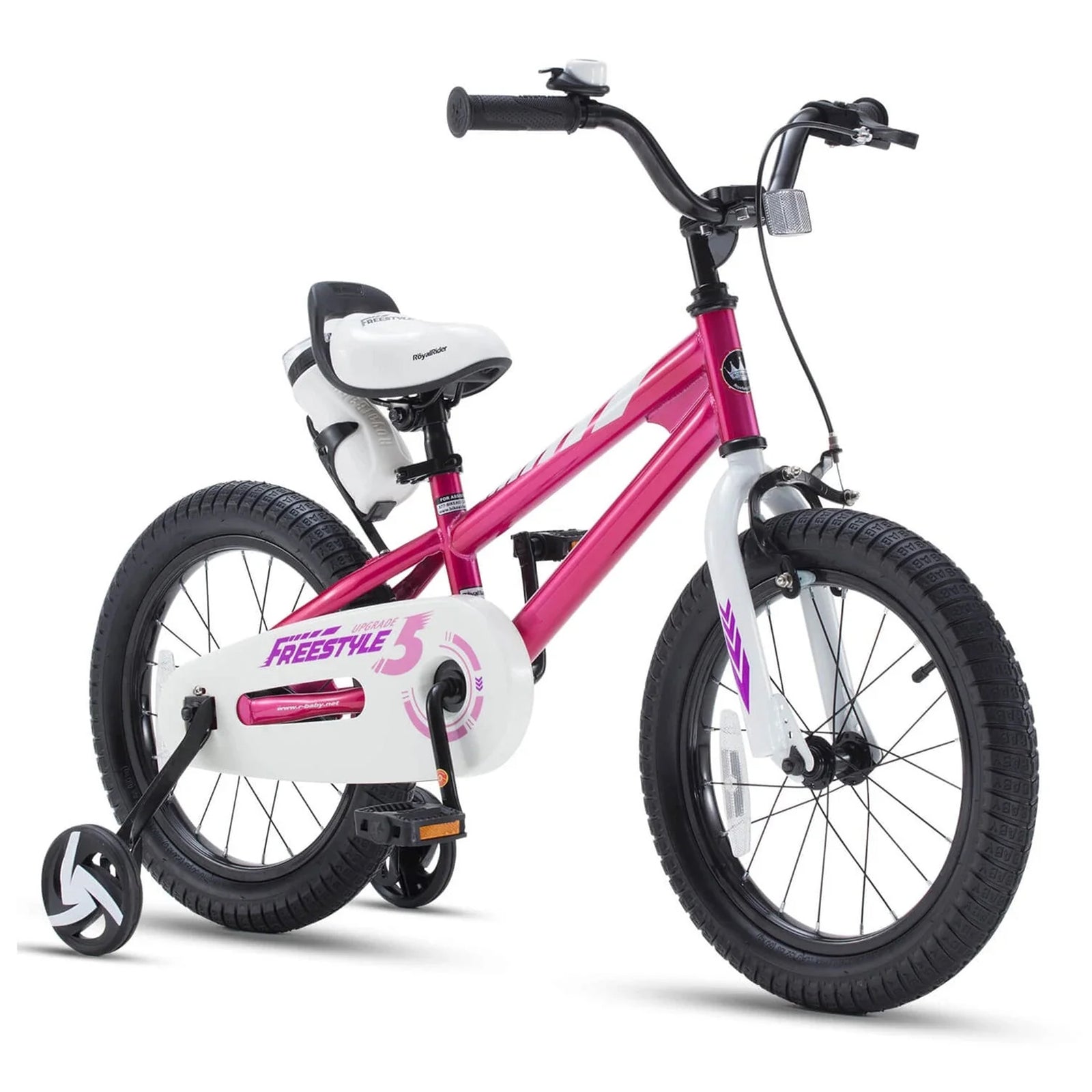 RoyalBaby Freestyle 12" Kids Bicycle w/Training Wheels & Water Bottle, Fuchsia - VMInnovations