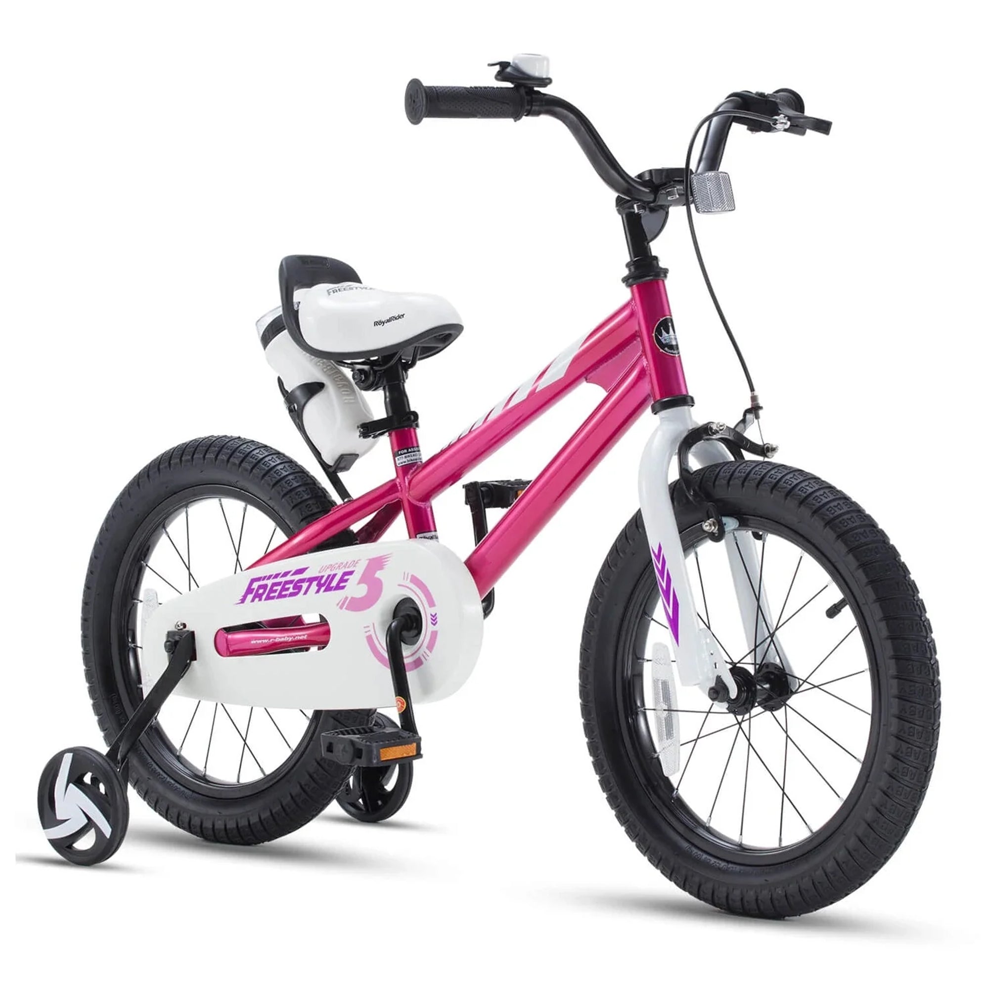 RoyalBaby 14" Bicycle w/Training Wheels & Water Bottle, Fuchsia (Open Box)