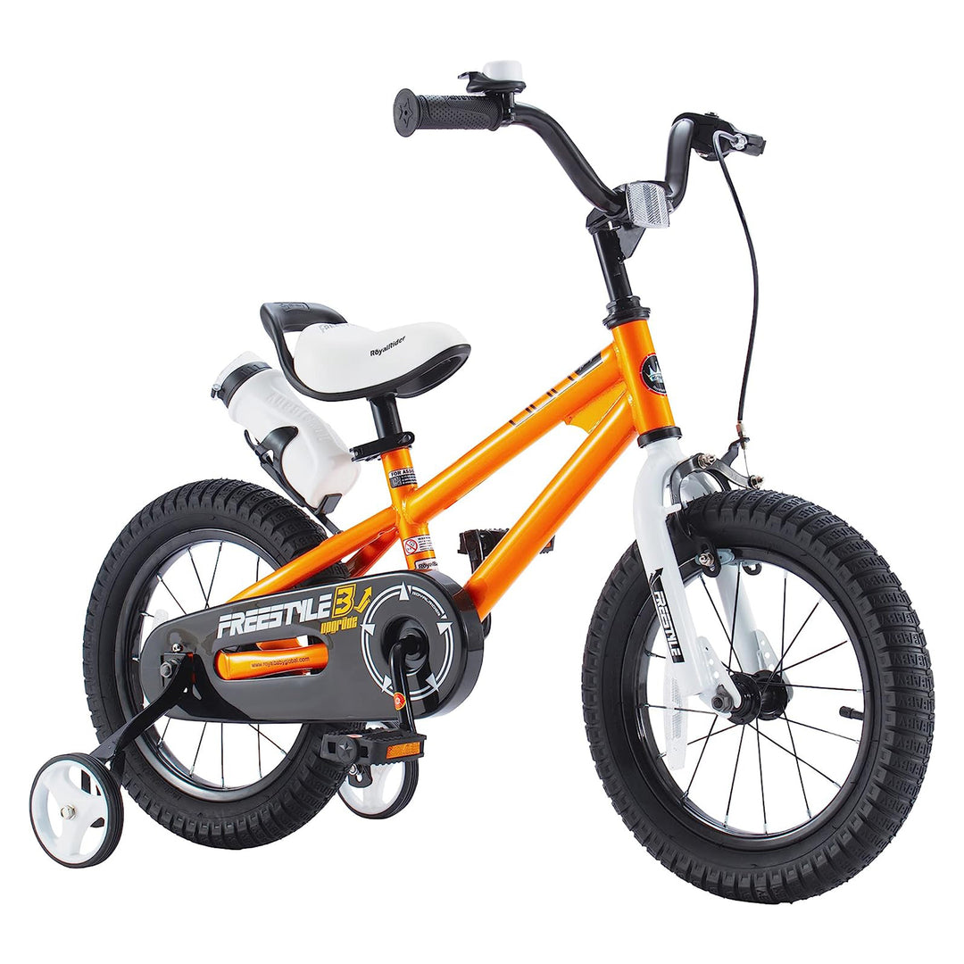 RoyalBaby Freestyle 14" Kids Bicycle w/Training Wheels & Water Bottle, Orange