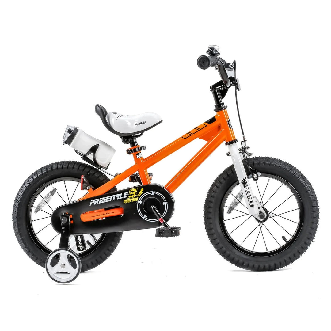 RoyalBaby Freestyle 14" Kids Bicycle w/Training Wheels & Water Bottle, Orange