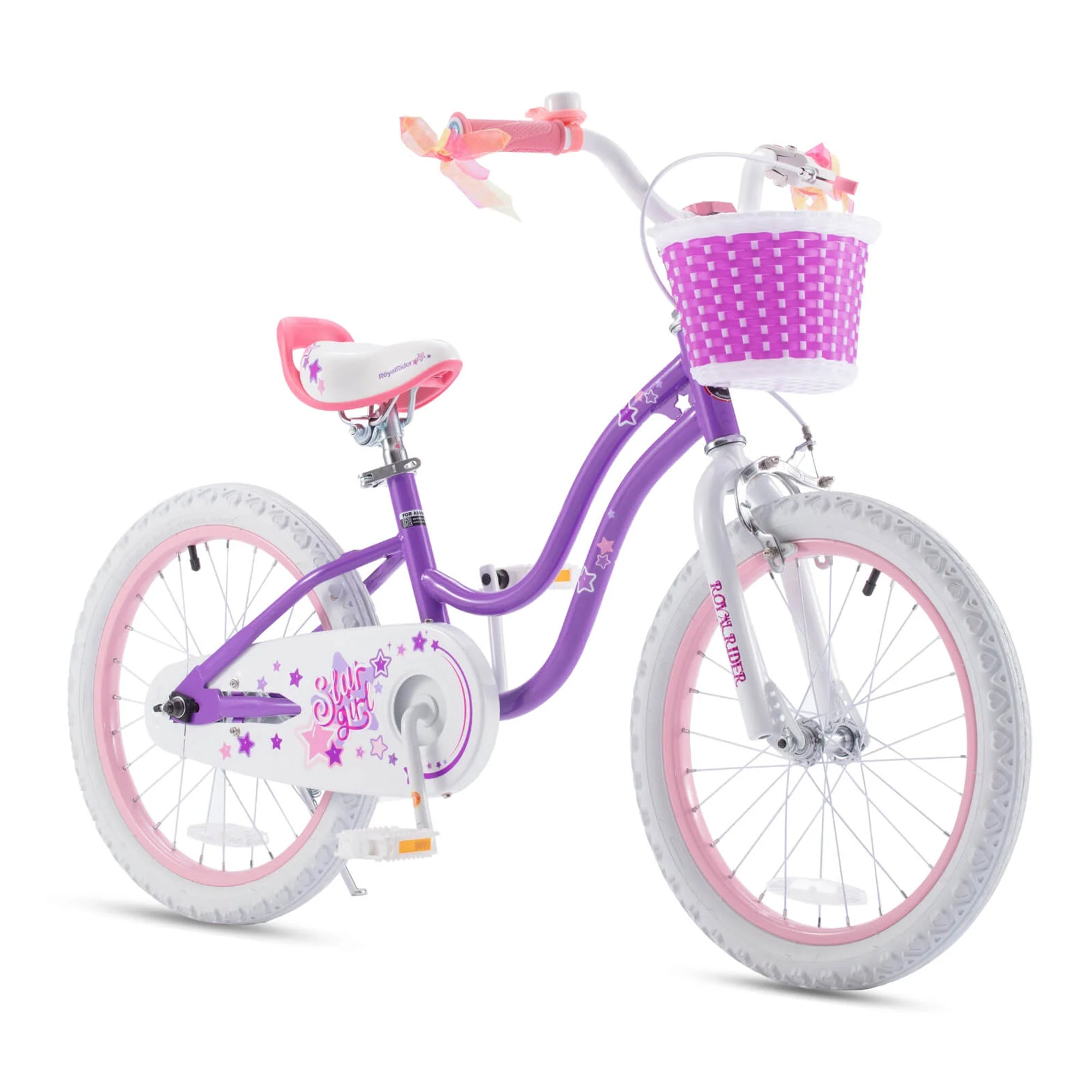 RoyalBaby Stargirl 18" Kids Bicycle with Basket and Dual Brake Handles, Purple - VMInnovations