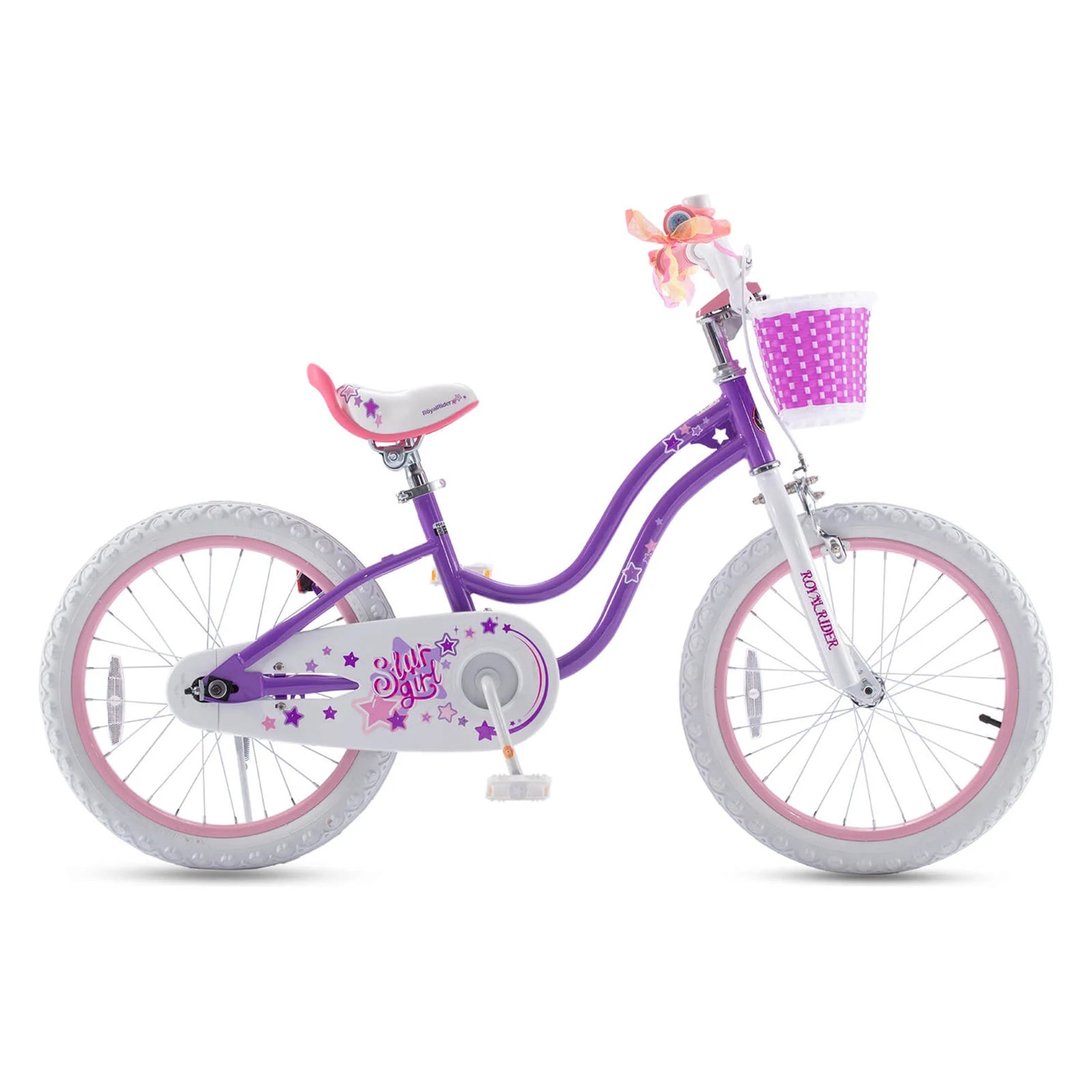 RoyalBaby Stargirl 18" Kids Bicycle with Basket and Dual Brake Handles, Purple - VMInnovations