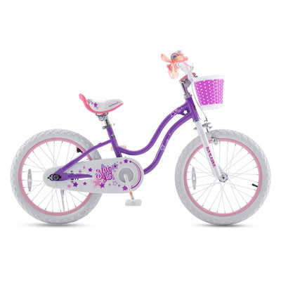 RoyalBaby Stargirl 18" Kids Bicycle with Basket and Dual Brake Handles, Purple - VMInnovations