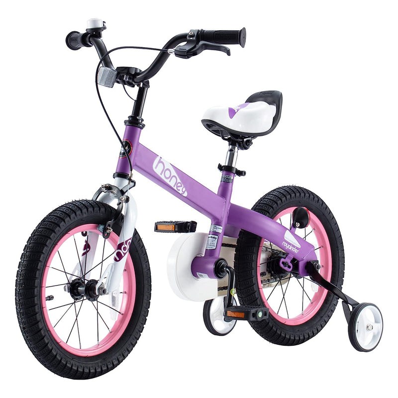 RoyalBaby Honey 14" Kids Bike w/Training Wheels & 2 Brakes, Purple (For Parts)