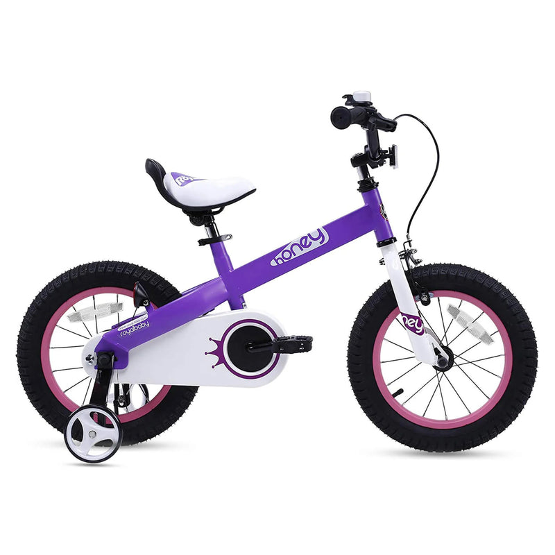RoyalBaby Cubetube Honey 14 Inch Kids Bike w/Training Wheels & 2 Brakes, Purple