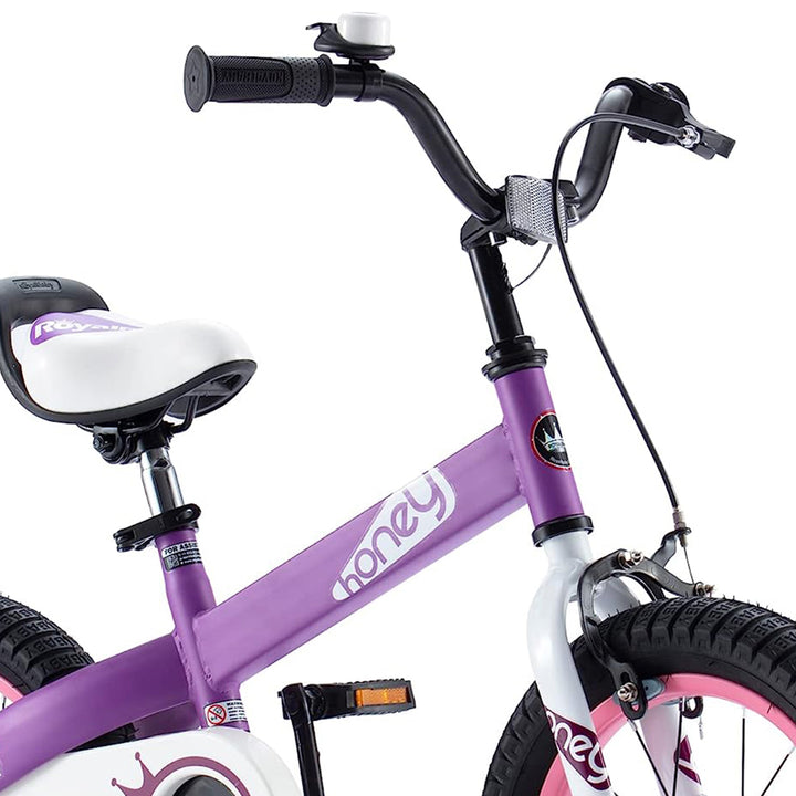 RoyalBaby Cubetube Honey 14 Inch Kids Bike w/Training Wheels & 2 Brakes, Purple