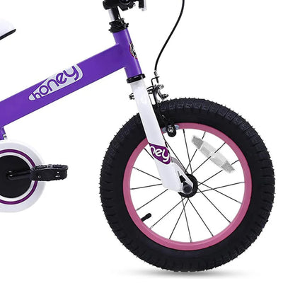 RoyalBaby Cubetube Honey 14 Inch Bike w/Training Wheels & 2 Brakes, Purple(Used) - VMInnovations