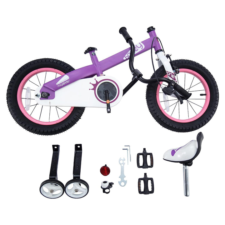 RoyalBaby Cubetube Honey 14 Inch Kids Bike w/Training Wheels & 2 Brakes, Purple