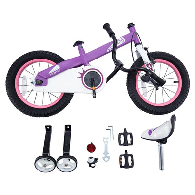 RoyalBaby Cubetube Honey 14 Inch Bike w/Training Wheels & 2 Brakes, Purple(Used) - VMInnovations