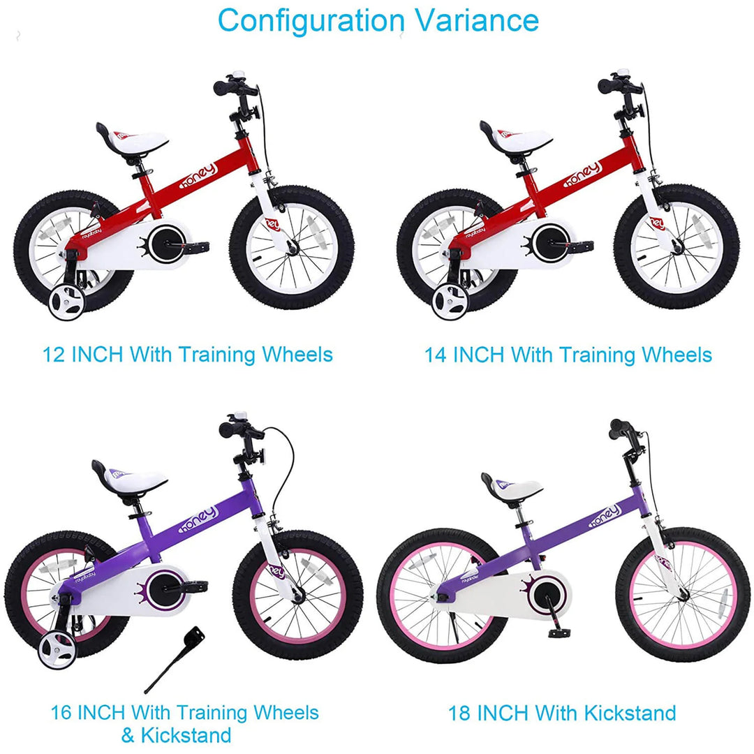 RoyalBaby Cubetube Honey 14 Inch Kids Bike w/Training Wheels & 2 Brakes, Purple