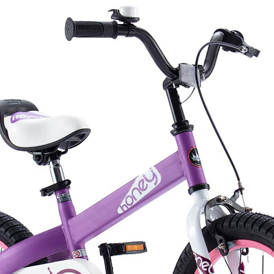 RoyalBaby Cubetube Honey 12 Inch Kids Bike w/Training Wheels & 2 Brakes, Purple