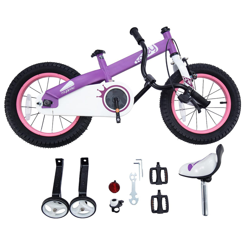 RoyalBaby Cubetube Honey 12 Inch Kids Bike w/Training Wheels & 2 Brakes, Purple (For Parts)