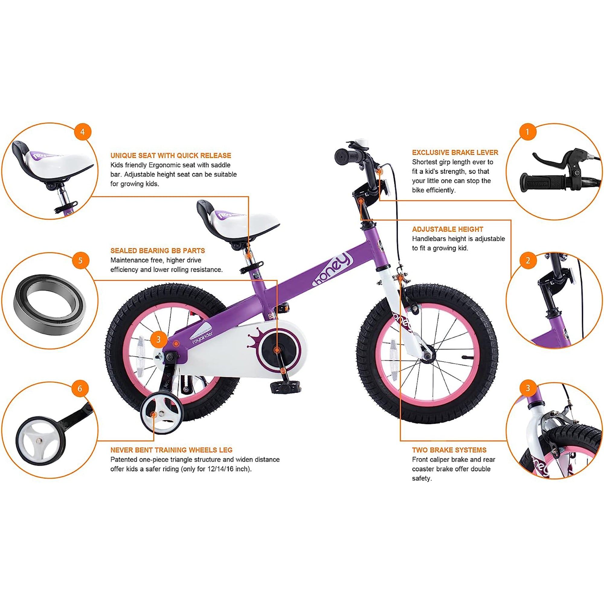 RoyalBaby Cubetube Honey 12 Inch Kids Bike w/Training Wheels & 2 Brakes, Purple (For Parts) - VMInnovations