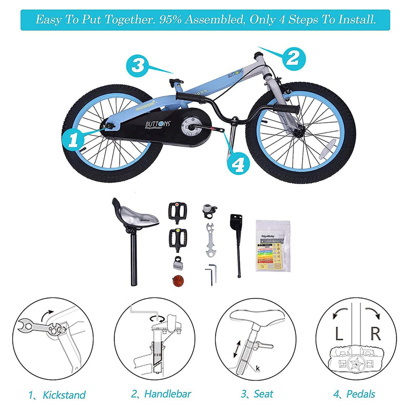 RoyalBaby Cubetube Button 12" Bike with Training Wheels, Matte Blue (Open Box)