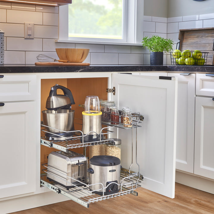 Rev-A-Shelf 18" Pullout Side Mount Two-Tier Kitchen Cabinet Organizer, 548-06CR-1