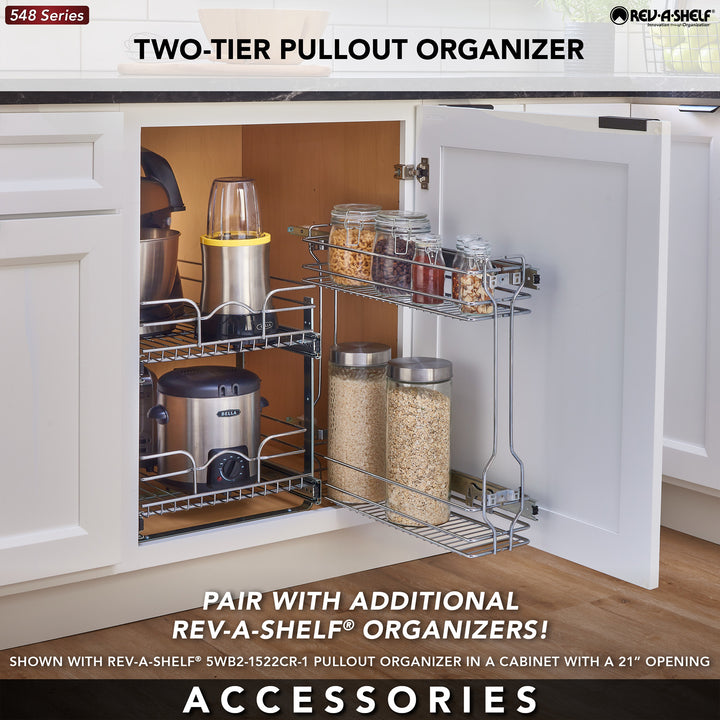 Rev-A-Shelf 18" Pullout Side Mount Two-Tier Kitchen Cabinet Organizer, 548-06CR-1