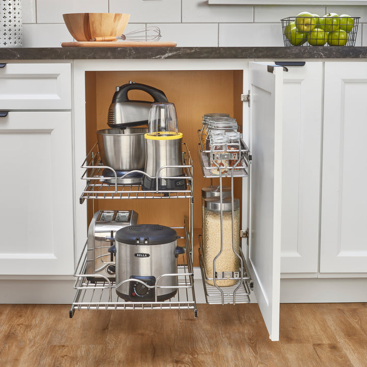 Rev-A-Shelf 18" Pullout Side Mount Two-Tier Kitchen Cabinet Organizer, 548-06CR-1